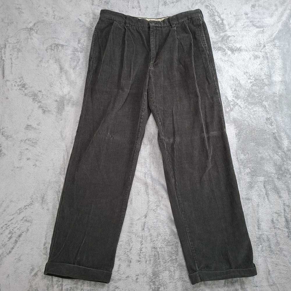 IZOD Corduroy Chino Pants Mens‎ 36x31 Cuffed Pleated Hunter Green Vintage Slacks